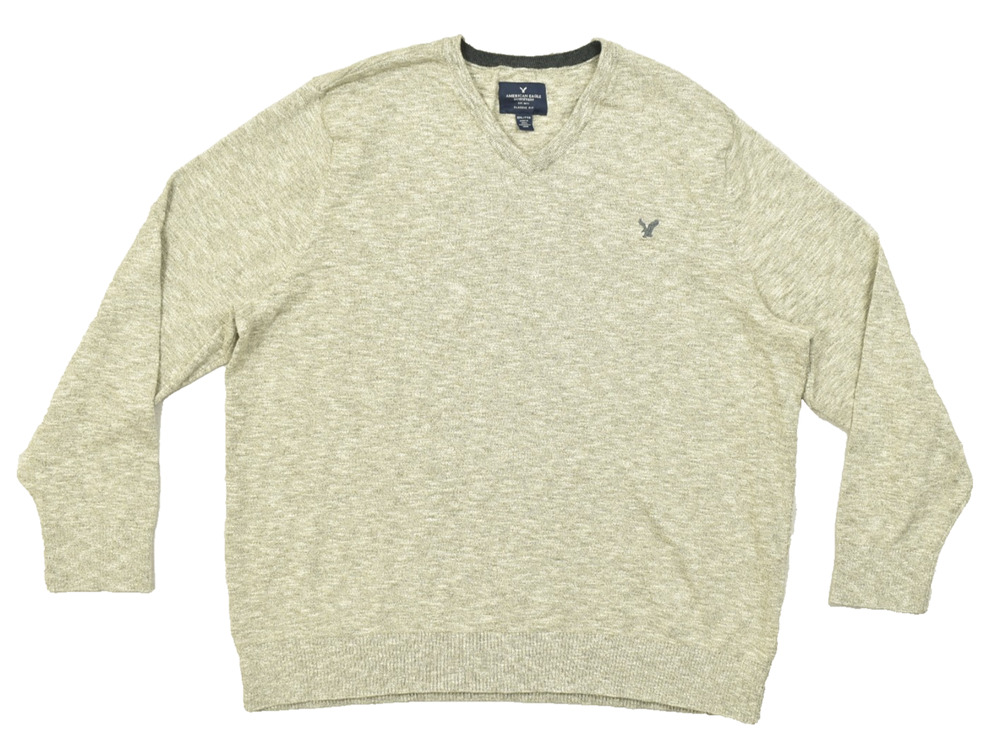 American Eagle Outfitters Mens XXL Heather Tan Cotton V-Neck Classic Fit Sweater